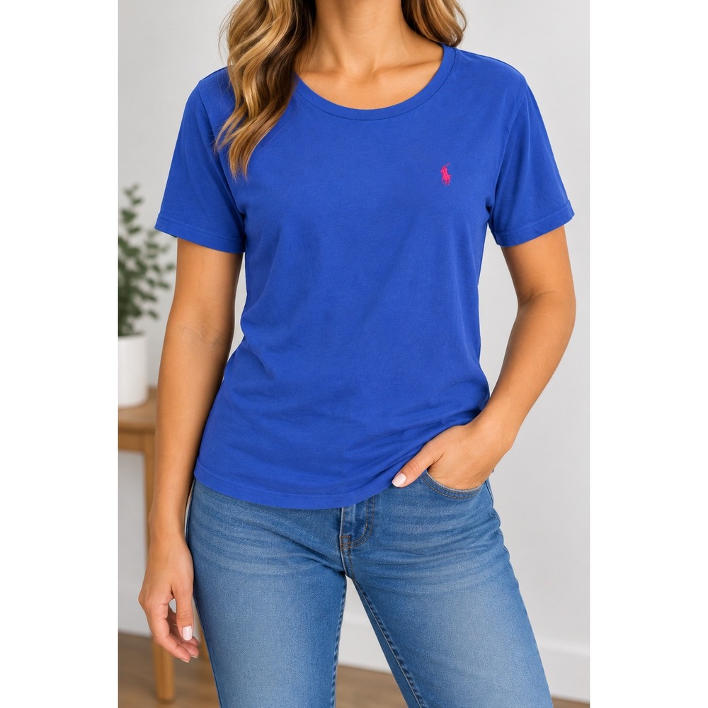 Polo Ralph Lauren Crewneck T-Shirt Size S/P Blue Pink Pony Logo_171